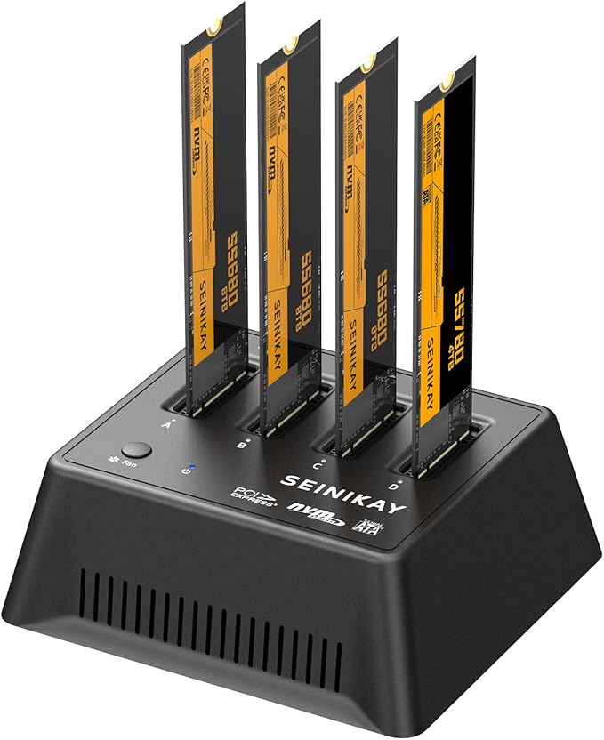 M.2 Dock with Fan for NVME SATA SSD, Tool-Free 4 Bay NVMe Reader with Indicator Light, 10Gbps Speed（No Clone Function）