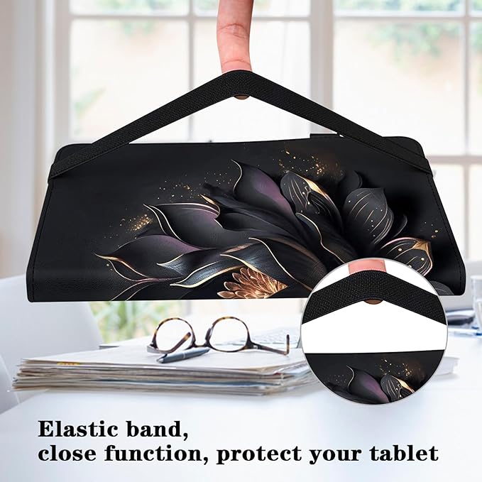 Case for iPad Pro 11 Inch (M5/M4) 2025/2024, PU Leather Tablet Cases Flip Folio Multi-Angle Viewing Stand Protective Cover with Card Slots - Purple Lotus