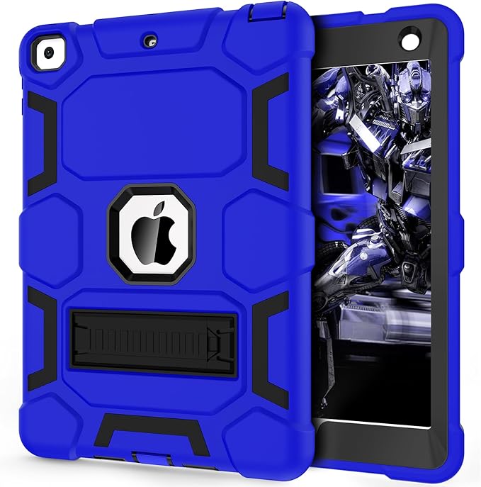 CCMAO iPad 6th Generation Cases, iPad 5th Generation Case, iPad 9.7 Case, iPad Air 2 Case, Hybrid Shockproof Rugged Drop Protection Case Built with Kickstand, Dark Blue+Black