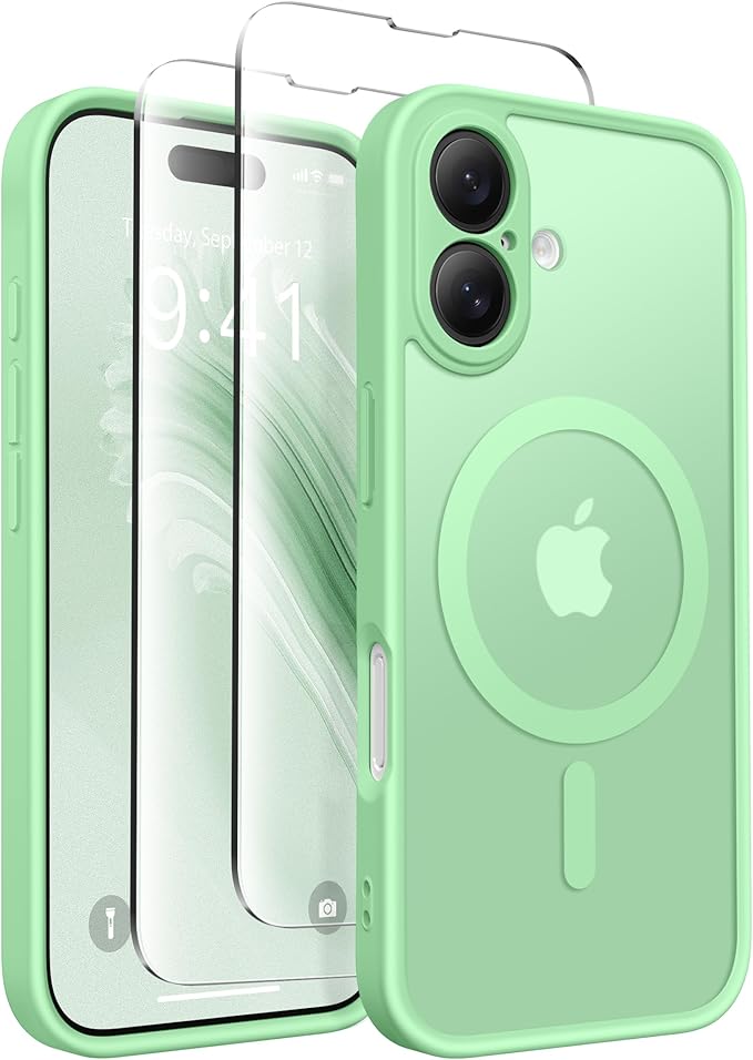 CAPRARO Magnetic Compatible with iPhone 16 Case, Upgraded [Full Camera Protection] [Compatible with MagSafe] Protective Translucent Matte Women Girl Phone Case Cover, Bamboo Green