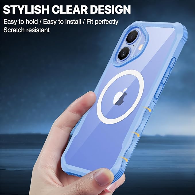 CENHUFO Magnetic Privacy for iPhone 16 Case [Compatible with Magsafe] Full Body Phone Case Built-in 9H Tempered Glass Privacy Screen Protector and Camera Lens Cover, Shockproof Bumper Clear - Blue