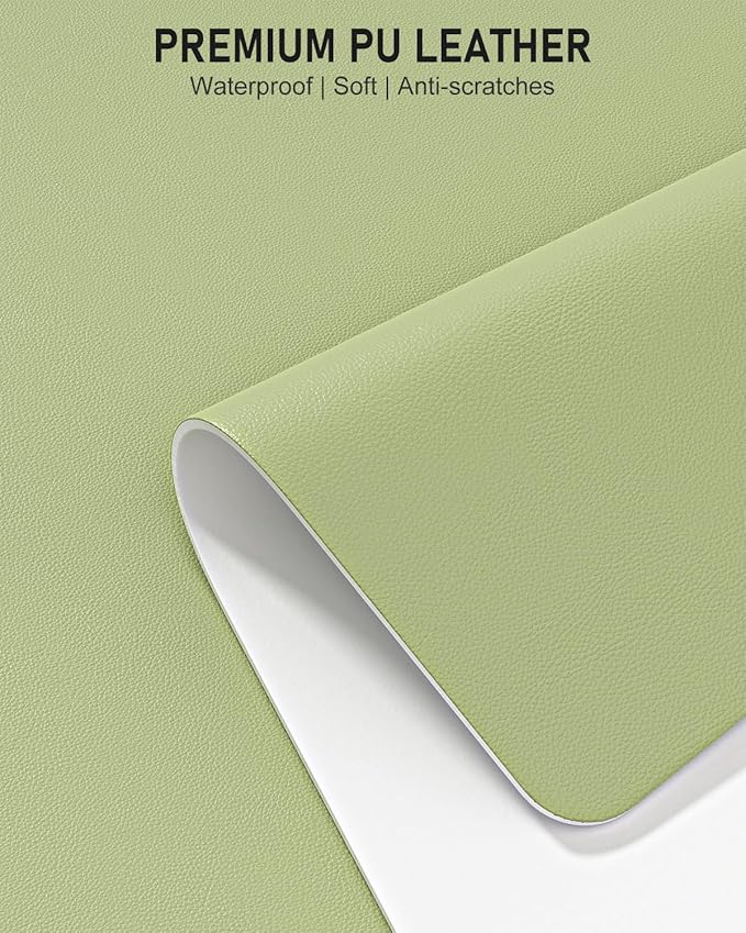 Desk Pad, 23.6" x 13.8" PU Leather Non-Slip Desk Mat Large Mouse Pad for Desktop, Waterproof Laptop Computer Writing Mat for Office, Home, Work, Gaming, Green