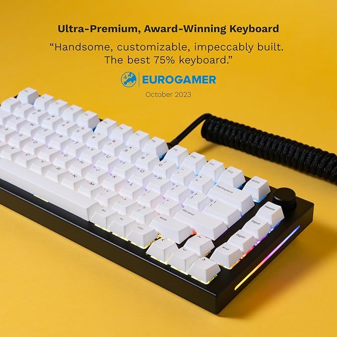 GLORIOUS Gaming GMMK PRO 75% - Modular Mechanical Gaming Keyboard, TKL Size, 1.5kg Frame, Fox Switches, Fully Customizable, Coiled Cable, Wrist Rest, White PBT Keycaps, RGB, QWERTY - Black