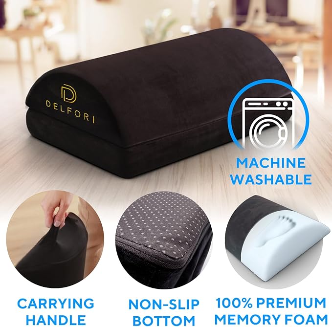 Premium Under Desk Footrest - Ergonomic Foot Rest for Work, Home & Office Use - Adjustable Height Memory Foam Foot Stool for Gaming Chair - Comfortable & Perfect for Back Pain Relief and Leg Support