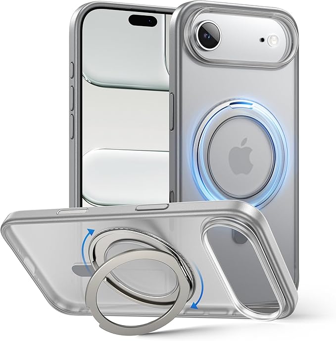 MAGIC JOHN 360° Rotatable Magnetic Invisible Stand for iPhone 17 Air Case [Camera Control Button] [Compatible with MagSafe] 16FT Shockproof for iPhone 17 Air Case with Kickstand, Gray