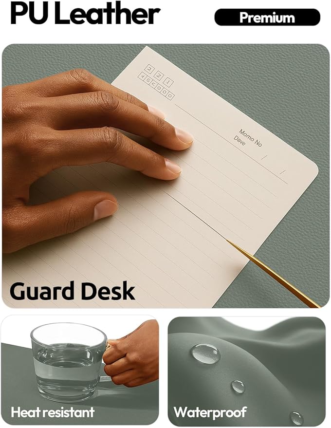 YSAGi Leather Desk Protector, Office Mat, Large Mouse Mat, Non-Slip PU Leather Blotter, Laptop Desk, Waterproof Writing Pad for Office and Home (Dark Green, 31.5" x 15.8")