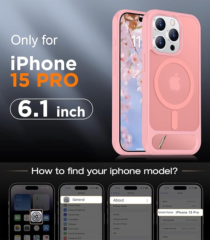 Magnetic Compatible with iPhone 15 Pro Case, [Built-in Invisible Kickstand][Compatible with MagSafe][Military Grade Shockproof] Slim Translucent Matte Phone Case for iPhone 15 Pro 6.1"
