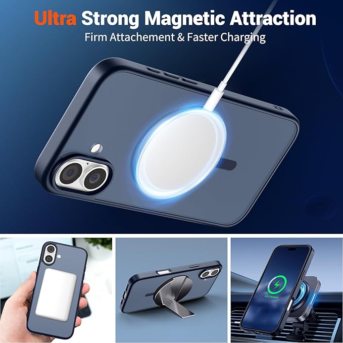 SUPFINE Magnetic for iPhone 16 Plus Case (Compatible with MagSafe) (Military Grade Drop Protection) Translucent Matte Shockproof Phone Cover,Dark Blue