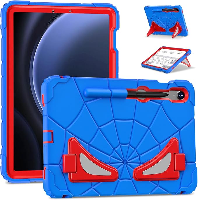 AKABEILA Compatible with Samsung Galaxy Tab S7/S8/S9/S9 FE 11 inch(2023) Tablet Case，Lightweight Shockproof Rugged Protective Cover with Kickstand for Kids Children Boys Babies Blue Red