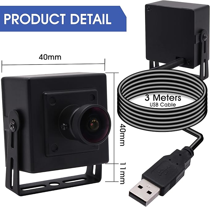 4K USB Camera Ultra HD 2160P Webcam with IMX317 Sensor,170 Degree Fisheye Lens USB Camera Module with Dual Microphone, Plug and Play USB Webcam for Windows/Mac/Linux/Raspberry Pi