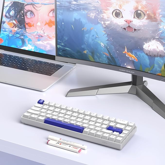 MageGee Portable 60% Mechanical Gaming Keyboard, RGB Backlit Compact 68 Keys Wired Mini Keyboard for Laptop PC Mac, Hot Swappable, Blue Whale Switch - White