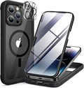 Miracase Magnetic for iPhone 14 Pro Max Case 6.7 inch, (Compatible with MagSafe) Upgrade Full-Body Clear Phone Bumper Case with Built-in 9H Tempered Glass Screen Protector, Magnetic Matte Black