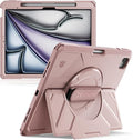 Dexnor Case for iPad Air 13 inch M4/M3/M2 (2026/2025/2024), Rugged Protective Case with 360° Rotating Hand Strap& Steady Stand& Screen Protector& Pencil Holder Shockproof Full-Body Bumper Cover, Pink
