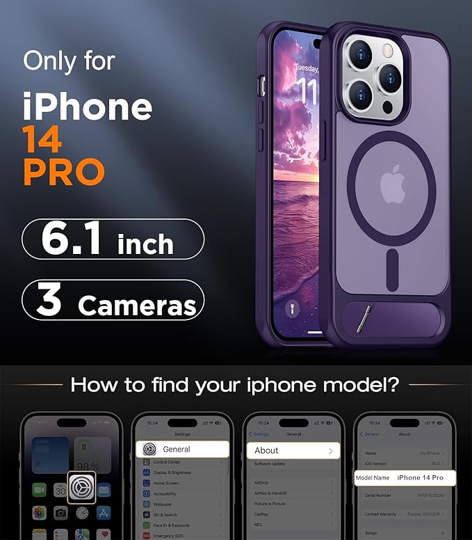 Magnetic Compatible with iPhone 14 Pro Case, [Built-in Invisible Kickstand][Compatible with MagSafe] [Military Grade Shockproof] Slim Translucent Matte Phone Case for iPhone 14 Pro 6.1"