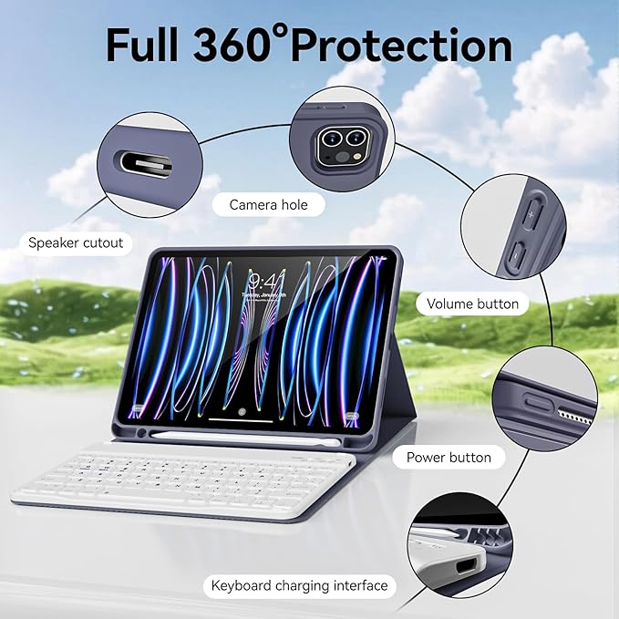 Keyboard Case for iPad Pro 11 Inch 4th Generation/Pro 3rd Gen/Pro 2nd Gen with Pencil Holder, Folio Detachable Wireless Bluetooth Keyboard & Flip Stand Case for iPad Pro 11 Inch, Purple