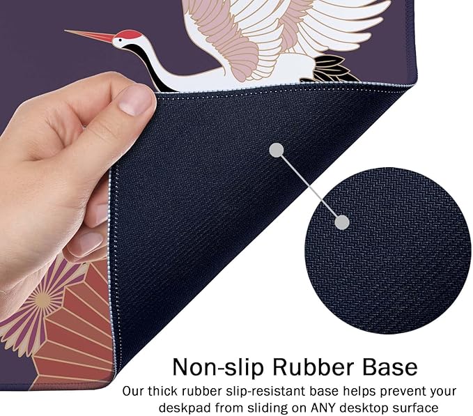 SSOIU Vintage Japanese Style Crane Birds Desk Mat, Purple, 35.5" x 15.7"