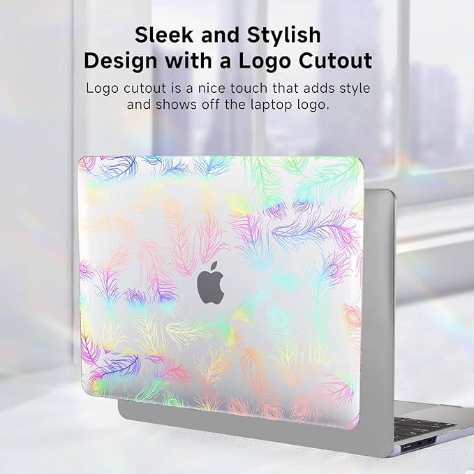 Funut for MacBook Air 13 inch M5 2026 2025-2022 M4 M3 M2 A3449 A3240 A3113 A2681,Plastic Hard Protective Shell Case + Keyboard Cover for M5 MacBook Air 13.6",Transparent Feathers
