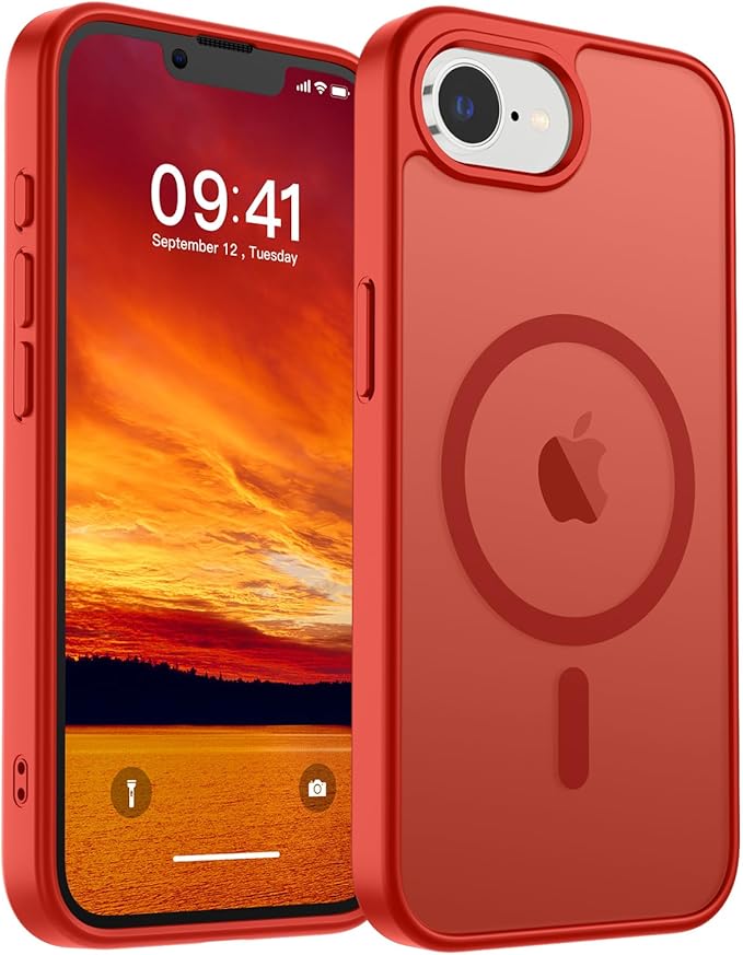 SUPFINE Magnetic for iPhone 17e Case/iPhone 16e Case (Compatible with MagSafe)(Military Grade Drop Protection) Slim Translucent Matte Shockproof with Anti-Fingerprint Phone Case,Red