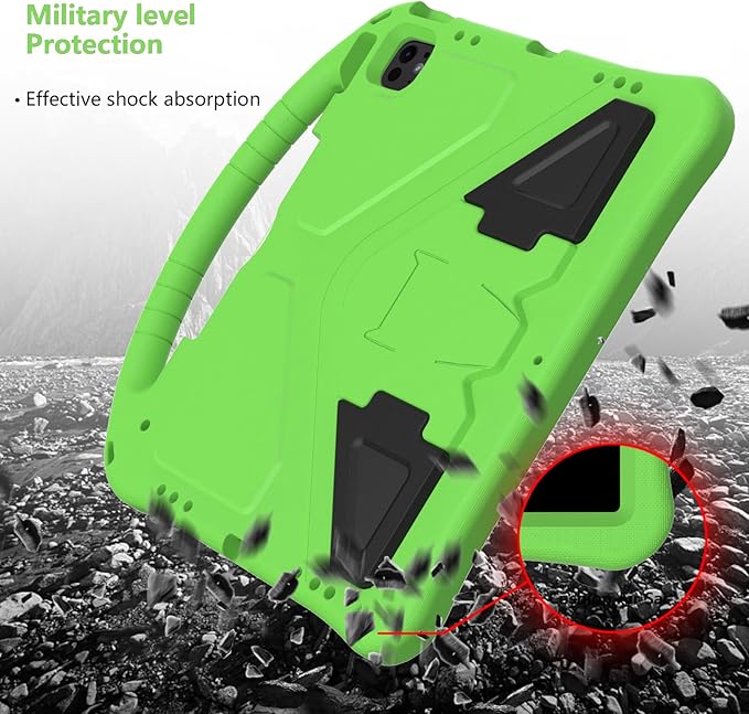 Kids Case for Apple iPad Air 13 M4 M3 M2 2026 2025 2024/ iPad Pro 13 M5 M4 2025 2024/ Pro 12.9" 2022/2021/2020/2018, EVA Shockproof Handle Kickstand Lightweight Cover with Shoulder Strap, Green