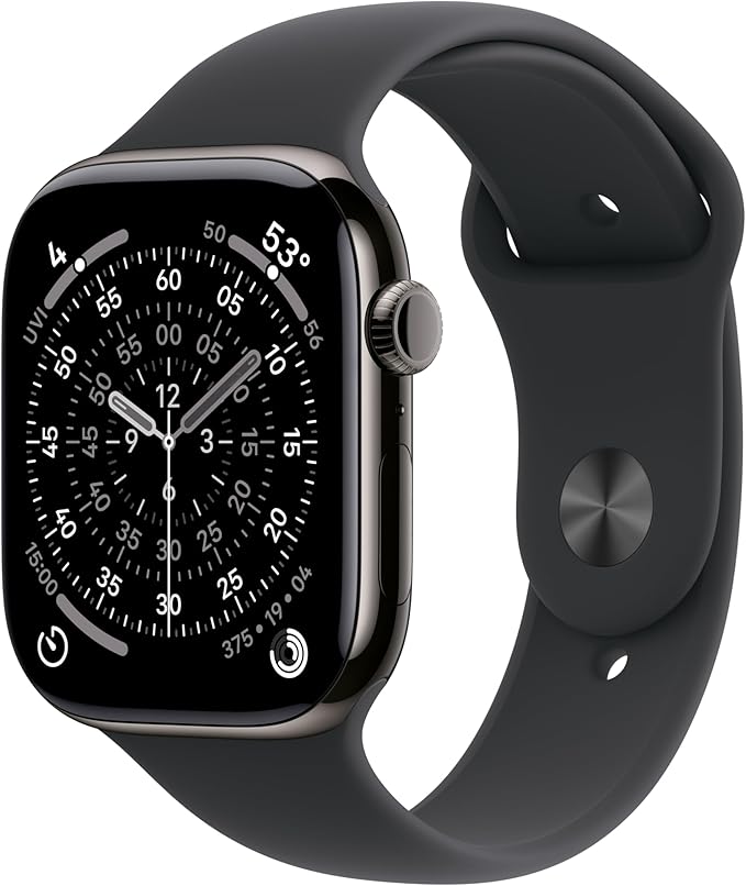 Apple Watch Series 11 [GPS + Cellular 46mm] Smartwatch with Slate Titanium Case with Black Sport Band - M/L. Sleep Score, Fitness Tracker, Health Monitoring, Always-On Display, Water Resistant