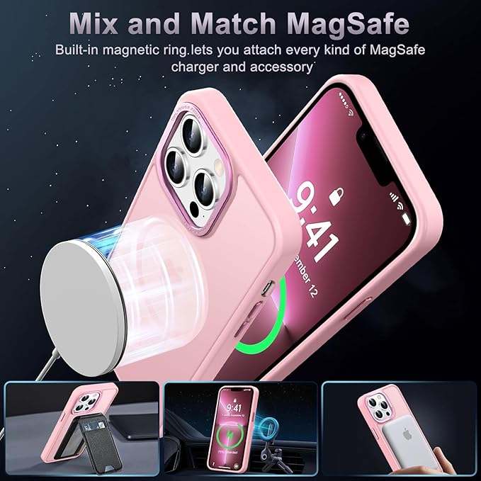 Newfuture Designed for iPhone 13 Pro Max Case with Magnetic [13 FT Military Drop Protection] [Compatible with Magsafe] Slim Translucent Matte Shockproof with Anti-Fingerprint Phone Case, Tender Pink