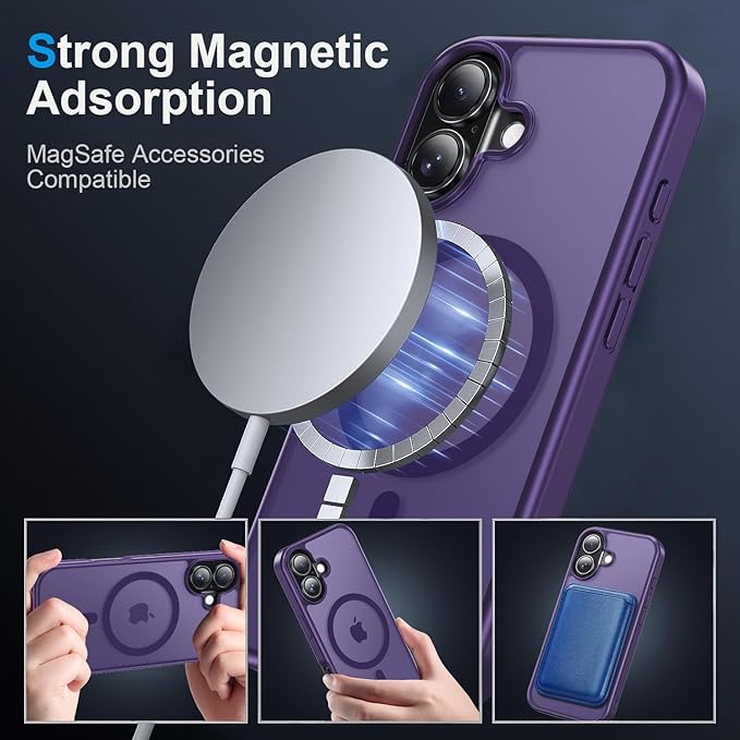 Strong Magnetic for iPhone 17 case [10Ft Military-Grade Protection] Compatible with fit MagSafe Shockproof Slim Thin Cover case for iPhone 17 6.3 inch, Deep Purple