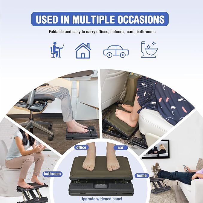 Foot Rest for Under Desk at Work 4-Level Height Adjustable, Lengthen Ergonomic Foldable Footrest for Office, Gaming,Computer, Soft & Removable Pad Desk Foot Stool for All Seasons (Brown Plus)