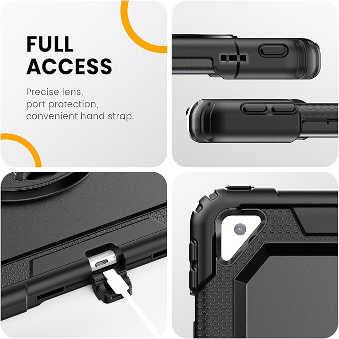 Timecity for iPad Air 3/ Pro 10.5 Inch Case, 360° Rotating Stand, Pencil Holder, Shockproof with Screen Protector & Shoulder Strap - Heavy Duty Protection Case for iPad Air 3rd Gen - Black