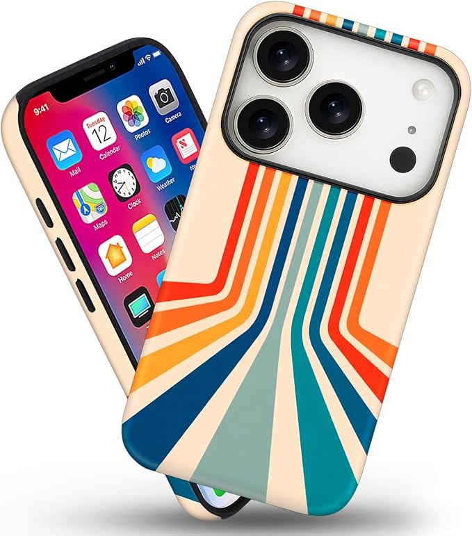 Magnetic for iPhone 17 Pro Max Case Cute Stripes Phone Case, Shockproof Slim TPU and Hard PC Protective Phone Cover Compatible with MagSafe Designed for Women Girls,Retro Stretch