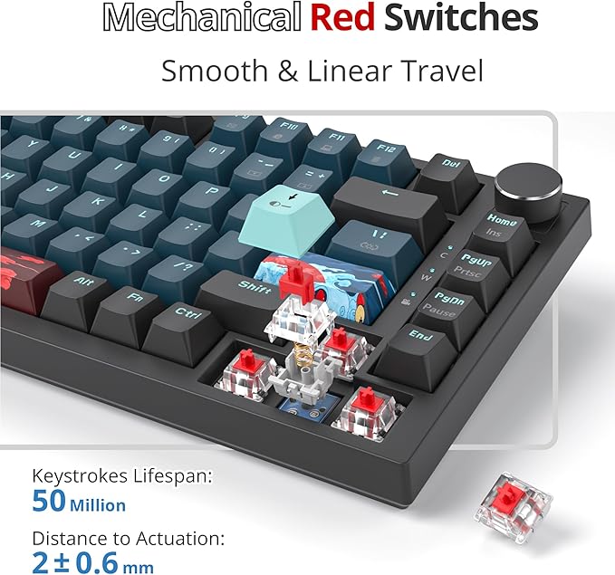 Fogruaden Wired 75% Percent Mechanical Keyboard, RGB Backlit 75 Percent Gaming Keyboard, Gasket Mount TKL Mechanical Keyboard, Hot Swappable Red Switch, NKRO Compact Keyboard with Volume Knob