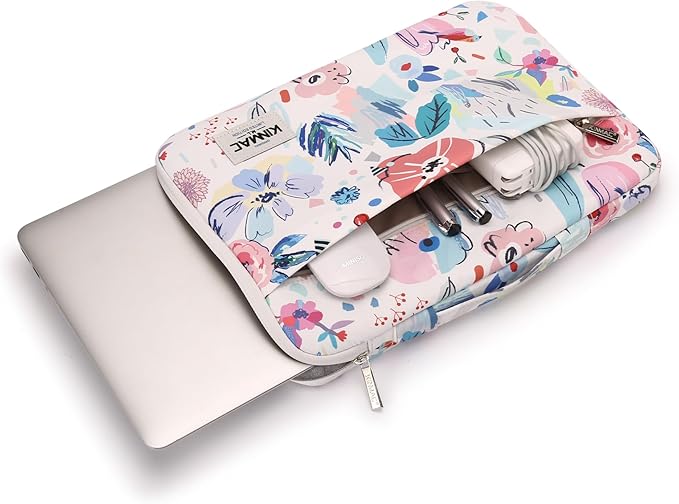 Kinmac 360 Degree Protective Laptop Sleeve Case Bag with Handle for MacBook Air 15 inch and 15 inch-15.6 inch HP Lenovo Dell ASUS Acer Notebook Computer (Flower)