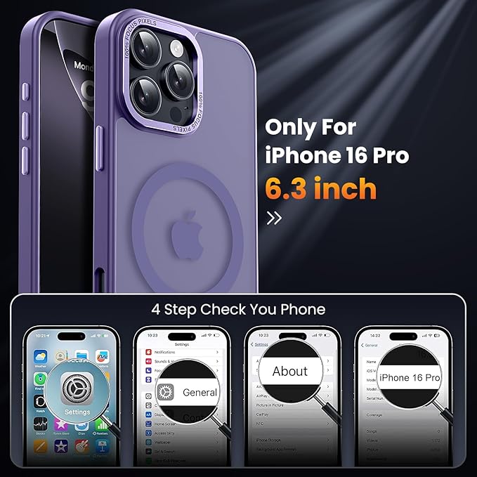 for iPhone 16 Pro Case with 2X Screen Protectors [Compatible with MagSafe] Military Grade Drop Protection Skin Feeling Back Cover Shockproof Slim Fit iPhone 16 Pro Phone Case 6.3 inch,Purple