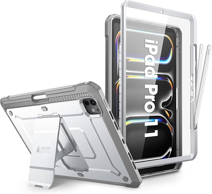 SUPCASE for iPad Pro 11 Inch Case M5/M4 (2025/2024) with Pencil Holder (Unicorn Beetle Pro), [Built-in Screen Protector & Stand] Full-Body Rugged Cover for iPad Pro 11'' 6th/5th Gen, White