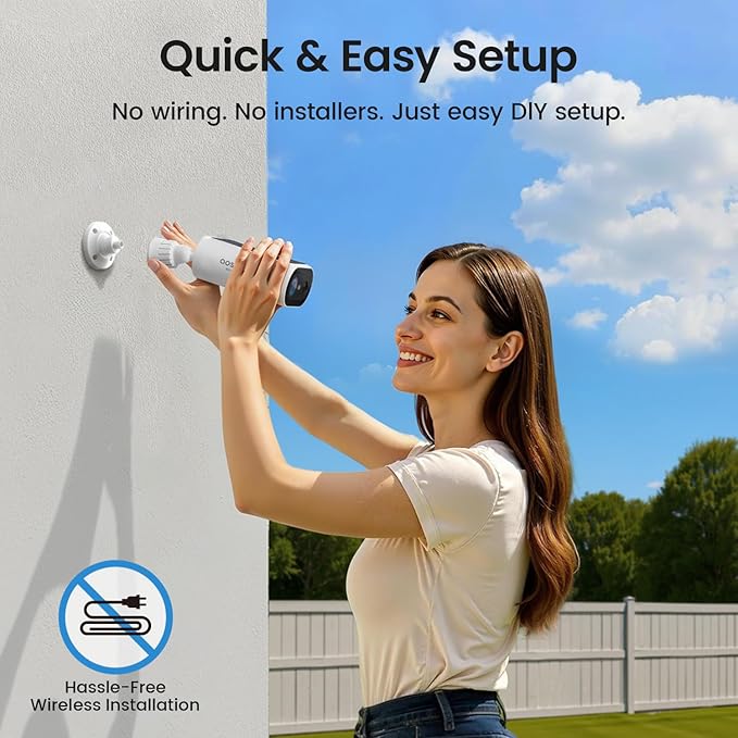 aosu Solar Security Cameras Wireless Outdoor, 2Mins DIY Installation 2K Color Night Vision Cameras for Home Security, Compatible aosuBase Only