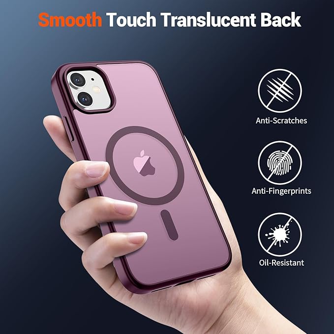 SUPFINE Magnetic for iPhone 12 Mini Case & iPhone 13 Mini Case (Compatible with MagSafe) (Military Grade Drop Protection) Translucent Matte Shockproof Phone Cover,Wine Red