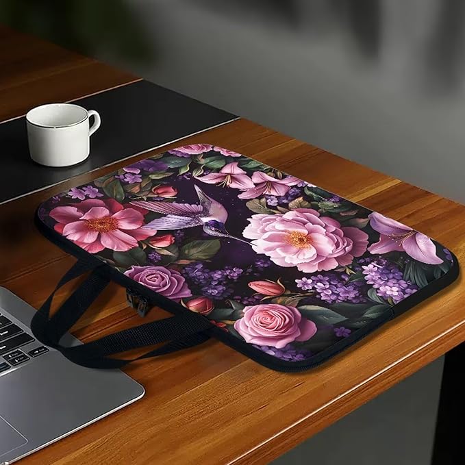 Hummingbird Bright Floral 12 Inch Computer Sleeve Tablet Portable Carrying Sleeve Case Bag Waterproof Laptop Tote Bag Notebook Messenger Briefcase Tablet Handbag for School/Office