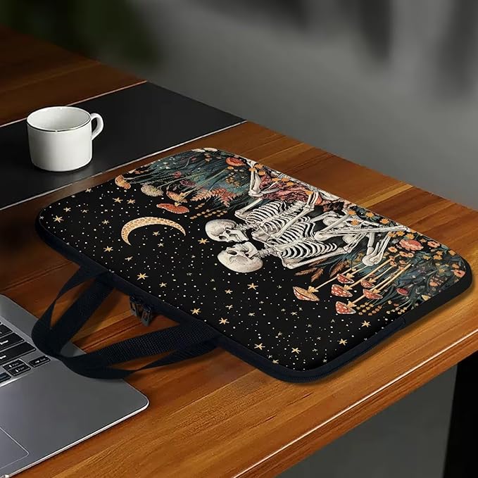 Starry Night Laptop Sleeve Bag with Handle Computer Protective Soft Cover Case for Women Men Skeleton Floral Compatible Sleeve Bag Laptop Carrying Case, 15 Inch