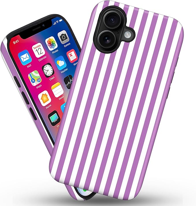 Magnetic for iPhone 17 Case Cute Stripes Phone Case, Shockproof Slim TPU and Hard PC Protective Phone Cover Compatible with MagSafe Designed for Women Girls, Purple