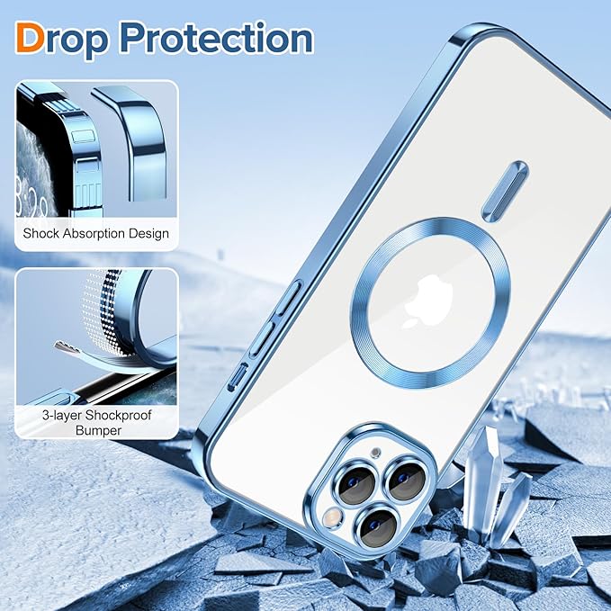 Hython Magnetic Clear for iPhone 11 Pro Max Case with Camera Lens Protector [Compatible with MagSafe] Plating Edge Slim Soft TPU Cover Protective Phone Case for iPhone 11 Pro Max 6.5", Light Blue