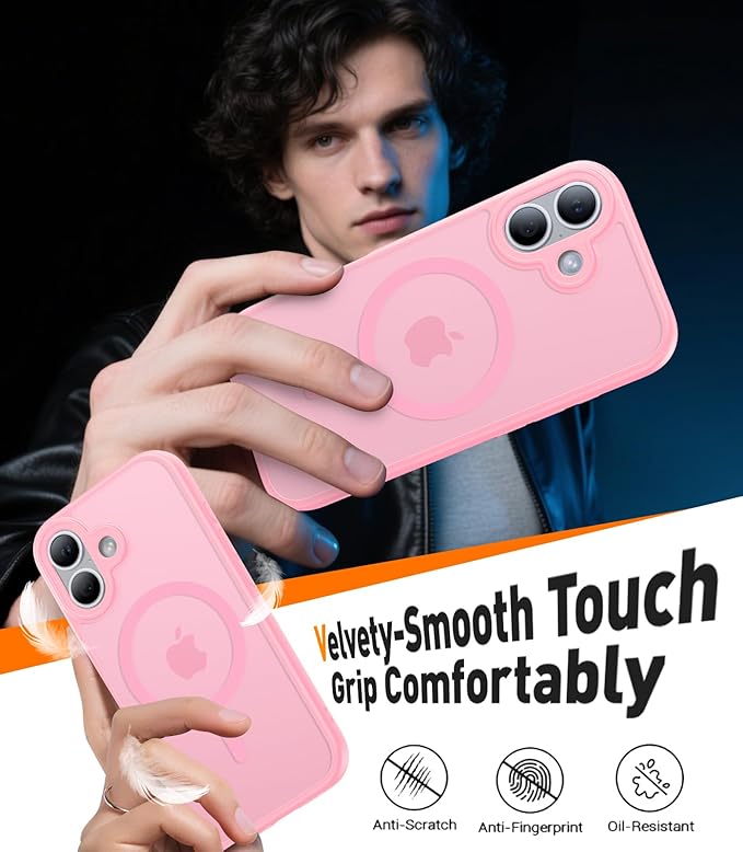Magnetic for iPhone 17 Case,[Anti-Slip][Compatible with MagSafe][Military Grade Drop Protection] Shockproof Protective Translucent Matte Phone Case for iPhone 17 Case,Pink