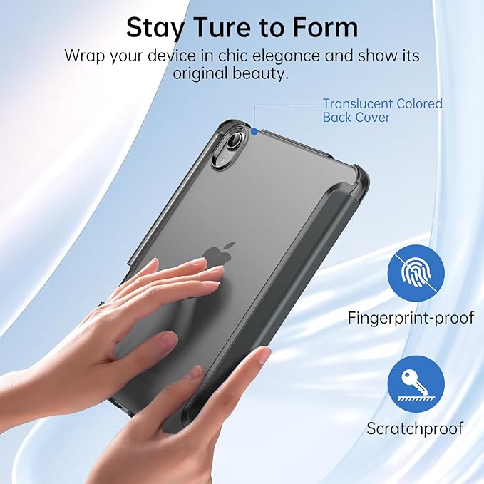 MoKo for iPad mini 7 A17 Pro Case 2024, iPad mini 6th Generation Case 8.3 Inch 2021 with Pencil Holder, Slim Light Trifold Smart Protective Cover with Hard PC Translucent Back Shell, Space Gray