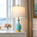 24″ Aqua Blue Ceramic Table Lamp for Living Room, Modern Classic Bedside Lamp for Nightstand, Small Table Lamp for Bedroom End Table (1 Pack)