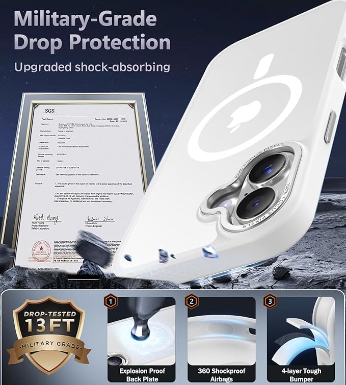 Newfuture Magnetic for iPhone 17 Case [Compatible with Magsafe] [Military Grade Drop Protection] Translucent Matte Anti-Scratch Shockproof Protective Phone Cover 6.3 Inch, Frosted White