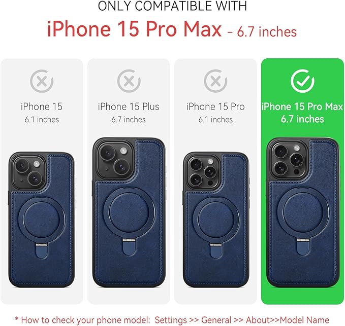 Compatible with iPhone 15 Pro Max Case with Stand, Compatible with MagSafe, Slim PU Leather & Durable TPU Protective Cover Drop-Proof with Tempered Glass Screen Protector 6.7", Blue