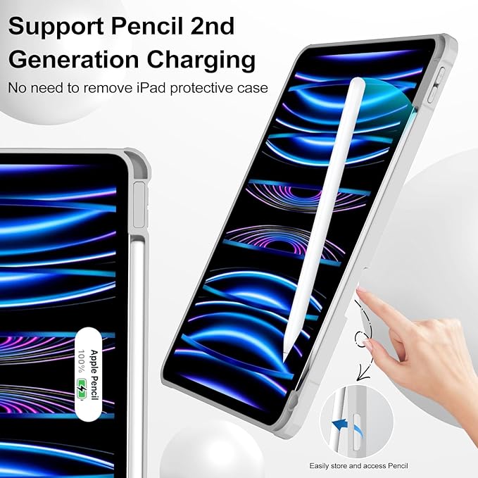 JKSML Case for iPad Pro 11, Case with Pencil Holder for iPad Pro 11 Inch 4th/3rd/2nd Generation 2022/2021/2020, Transparent Protective Cover for iPad Pro 11, Supports Pencil 2 Charging, Gray