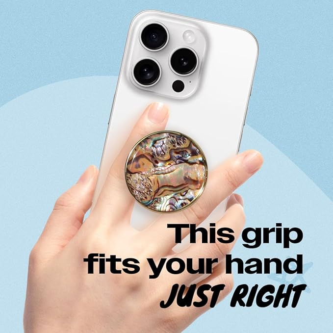 On The Grip Universal Phone Grip & Stand, Genuine Natural Gemstone/Seashell, Strong Adhesive Finger Holder, Collapsible Socket for iPhone, Samsung Galaxy, Kindle and Tablets (Leopard)