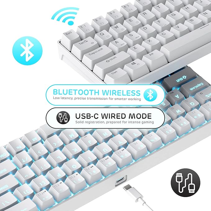 RK ROYAL KLUDGE RK68 Wireless Hot Swappable 65% Mechanical Keyboard, 68 Keys Compact BT5.0 Gaming Keyboard with Stand-Alone Arrow/Control Keys, Tactile Brown Switch