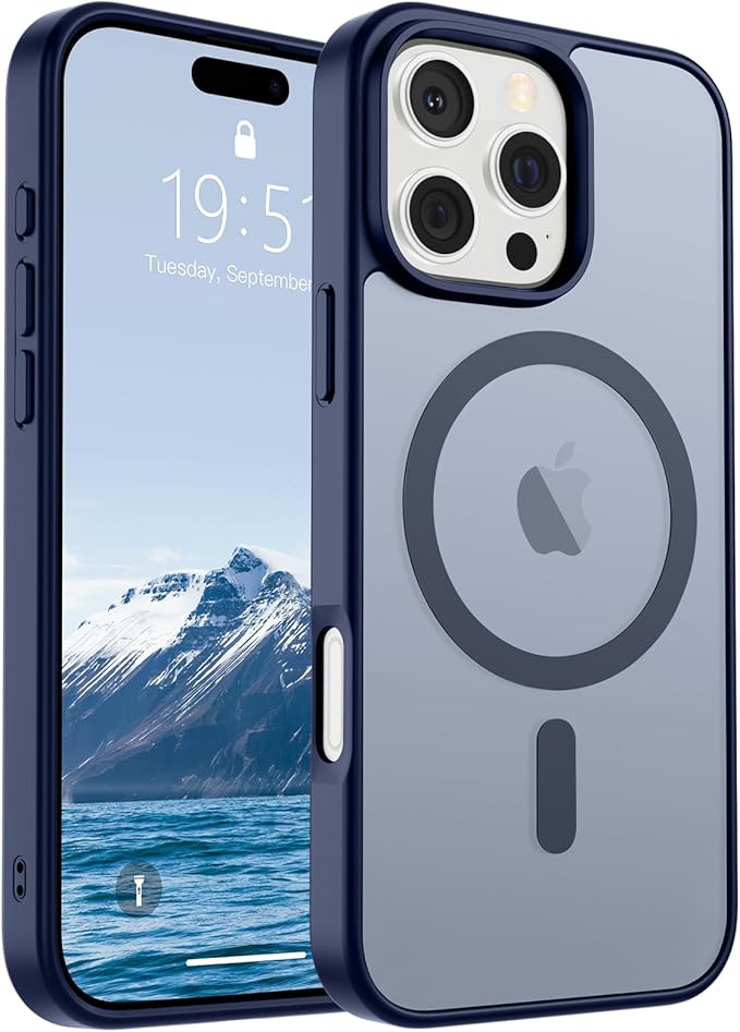 SUPFINE Magnetic for iPhone 16 Pro Case (Compatible with MagSafe) (Military Grade Drop Protection) Slim Translucent Matte Shockproof with Anti-Fingerprint Phone Case,Navy Blue
