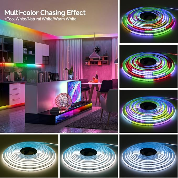 BTF-LIGHTING FCOB COB LED Strip WS2814 Smart IC RGBW 4000K, UL Listed 896LEDs/m High Density Color Chasing Uniform Light, DC24V 16.4FT 12mm Width for Home Party DIY Decor(No Adapter or Controller)