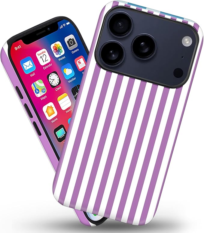 Magnetic for iPhone 17 Pro Case Cute Stripes Phone Case, Shockproof Slim TPU and Hard PC Protective Phone Cover Compatible with MagSafe Designed for Women Girls, Purple